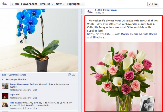 1 800 Flowers offers deals on Facebook